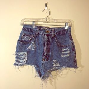 High waisted ripped jean shorts